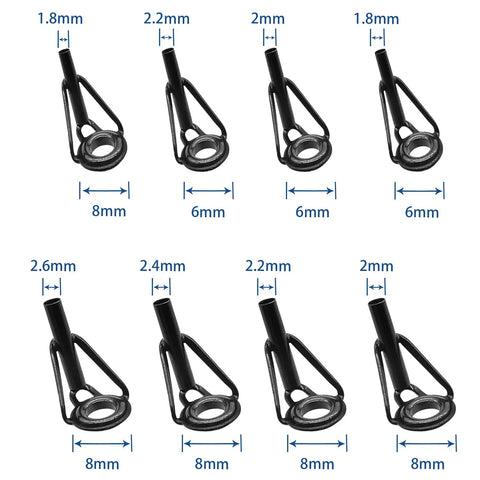 8 Piece Fishing Rod Tip Repair Kit With Stainless Steel Frame And Wear Resistant Ceramic Rings For Quick Fixes And Long Lasting Durability Includes Sizes 1.8x6 2.0x6 2.2x6 1.8x8 2.0x8 2.2x8 2.4x8 2.6x8, assorted rod tip sizes