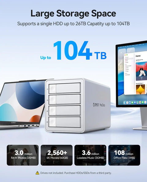 Turbocharged 4 Bay Raid Hard Drive Enclosure With Jms591 Chip And 20Gbps Usb 3.2 Gen2X2 Interface For Plug And Play Desktop Nas Storage and Heavy Lifting Data Hauls with four drive bays.