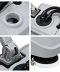Close-up of components on Foldable Walk Behind Floor Scrubber Machine With 180 RPM And 300W Motor, Heavy Duty Hand Push Design.
