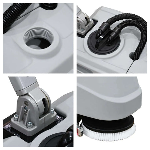 Close-up of components on Foldable Walk Behind Floor Scrubber Machine With 180 RPM And 300W Motor, Heavy Duty Hand Push Design.