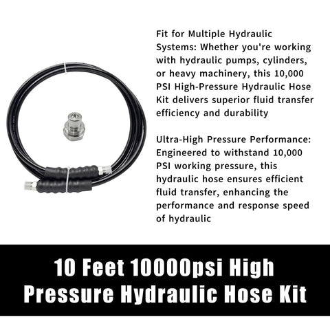 Memiuyelay 10 ft high-pressure hydraulic hose kit with 3/8 in NPT fittings, black 1/4 in ID hose with coupler cap