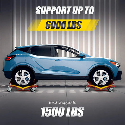 Total Game Changer Car Dolly Set Of 4 Features 6000 Lbs Capacity Heavy Steel Wheel Skates And Sure Grip Brakes For Zero Stress Garage Rearranging And Easy No Sweat Transfers