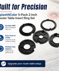 Drop The Mic 5 Pack 2 Inch Router Table Insert Rings Ultra Premium Abs Construction Fast Mount For Sears Craftsman Workbenches Dope Woodshop Gear Black, showing five black ABS insert rings.