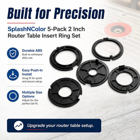 Drop The Mic 5 Pack 2 Inch Router Table Insert Rings Ultra Premium Abs Construction Fast Mount For Sears Craftsman Workbenches Dope Woodshop Gear Black, showing five black ABS insert rings.
