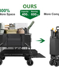 Double Decker Wagon With 600Lb Total Capacity And 400L Collapsible Utility Cart showing open and folded views with camping gear.
