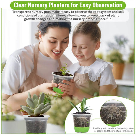 Person and child using All In One Reusable Seed Starter Kit With 26 Clear 4 Inch Pots Silicone Base And Drainage For Easy Transplant