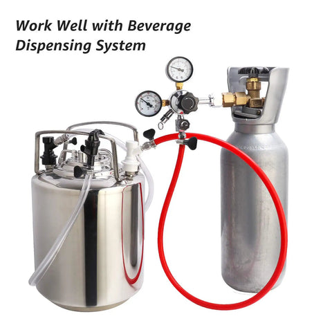 Two Pairs Ball Lock Disconnect Kit With MFL Quick Disconnect Swivel Nuts For Easy Hose Swaps Includes 5/16 Inch Gas And 1/4 Inch Liquid Barb Fittings For Your Homebrew Kegging Setup on keg and CO2 tank