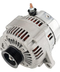 High Output 117Amp Alternator Replacement For Jeep Wrangler 2001 2002 2003 2004 2005 2006 L6 4L With OEM Numbers 13876N 56041864AB 56041864AA 56041565AB 13876 13907 For Improved Charging Reliable Power And Beefed Up Off Road Power, showing a close-up view.