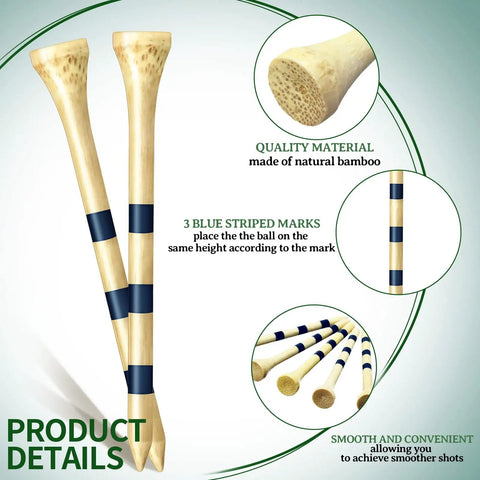 500 Pcs Bamboo Golf Tees 3-1/4 Inches Long Wooden Tees For Golf Practice On The Course Natural Color With Blue Stripes Pack