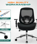 Heavy Duty 750Lb Big And Tall Office Chair with breathable mesh back and 4D armrests, showcasing high-quality craftsmanship.