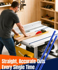 Man using saw with Two Pack 24 Inch Aluminum T Track For Woodworking Jigs And Fixtures, Double Cut Profile with pre-drilled holes