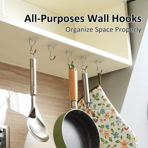 8 Pack Clear Adhesive Wall Hooks Stick On Self Adhesive Stainless Steel Hooks Hang Up To 11 Lbs Great For Bathroom Kitchen Entryway And More Discreet Invisible Mount No Tools Needed holding kitchen utensils