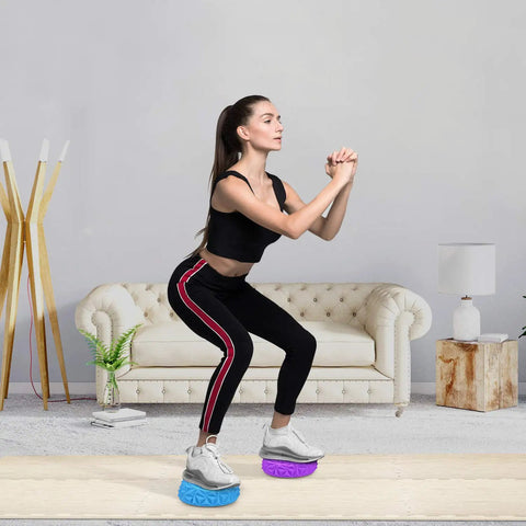 Person exercising on Hedgehog Balance Pods Set Of 6 In Multiple Colors For Home Gym Training Portable PVC Balance Discs For Foot Stability