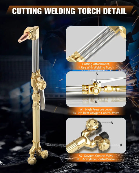 Portable Oxy Acetylene Torch Kit For Welding And Cutting With Nozzles Regulator Hose Gauges And Blue Case Brazing Set Gas Welding Tool