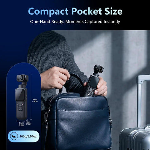 Person placing 4K Vlogging Camera With 330 Degree Rotating Lens And Face Tracking For YouTube And TikTok in a bag.