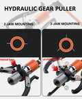 Hydraulic Gear Puller showing 2-jaw and 3-jaw mounting options, part of Straight Up Heavy Duty Hydraulic Gear Puller Set With Three Jaw And Two Jaw Bearing Extractor Kit For Yanking Stubborn Hubs Flanges Gears And Bushings Built Tough For Shop Pros Wanting Knucklehead Free Mechanical Repairs.