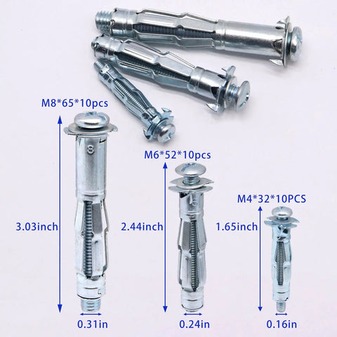 Heavy Duty Hollow Wall Anchors With Screws Kit, Carbon Steel Zinc Plated Molly Bolts For Drywall And Plaster, 30 Pieces