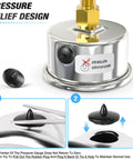Stainless Steel Dry Pressure Gauge 0 To 160 Psi With Two Inch Dial Back Mount Pressure Relief Design Details