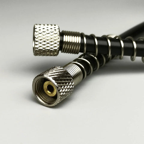 Heavy Duty Air Compressor Hose With 1 4 Inch Quick Release Couplers No Kink Nonsense Tubing showing steel couplers and spring design.