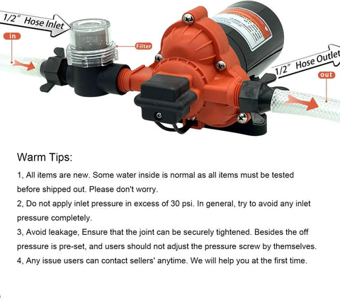 Close-up of 12V DC Fresh Water Diaphragm Pump For RVs And Boats On Demand Self Priming 4.0 GPM At 50 PSI Workhorse Water Pump
