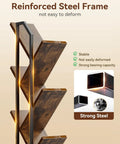 Close-up of reinforced steel frame and wood shelves of Tree Bookshelf With LED Lights, 6-Tier Narrow Bookcase For Small Spaces.