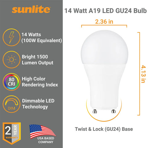 Upgrade Your Fixtures With A Dimmable A19 LED Bulb 14W 100W Equivalent 1500 Lumens GU24 Twist And Lock Base UL Listed Infographic