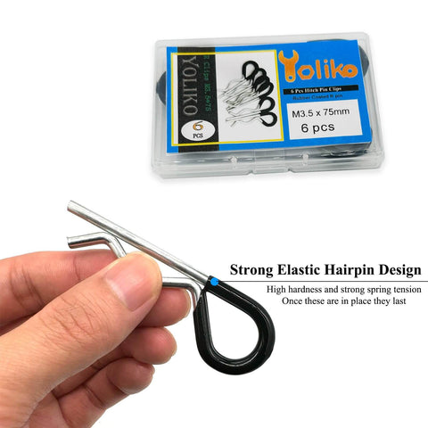 Close-up of heavy-duty hitch pins clip R clips spring retaining pins with rubber coated grip, 3.5mm wire diameter, 75mm length