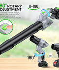 Cordless Electric Leaf Blower Beast Power with 680 CFM and 200 MPH air, 5 speed dial, dual battery pack, 180-degree rotatable handle.