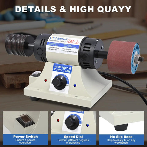 Leather Edge Polisher Kit With 350W Burnishing Machine, 0-10000 RPM Adjustable Sander, Rosewood Grinding Head, On Tabletop