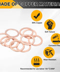 Heavy Duty Top Tier Copper Flat Washers M22 Drain Plug Gaskets 22mm Id 28mm Od 1.5mm Thick 14 Pack showing corrosion-resistant copper material.