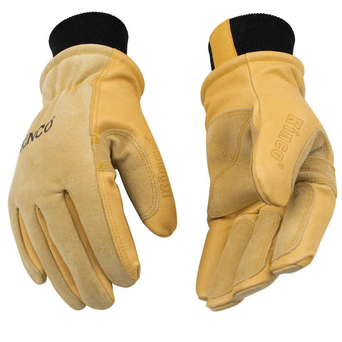 Lined Heavy Duty Premium Grain And Suede Pigskin Driver Gloves With Knit Wrist Medium Size 901 M shown with reinforced thumb and palm patches
