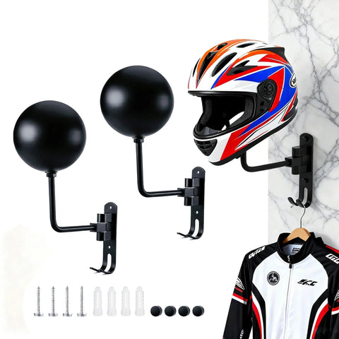 Beefed Up Heavy Duty 180 Degree Rotating Motorcycle Helmet Holder And Display Stand With Space Aluminum Wall Mount With Double Hooks