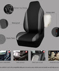 Neoprene Front Seat Covers for Trucks SUVs Vans, Waterproof, Airbag Compatible, High Back Bucket Seats, Black and Gray image