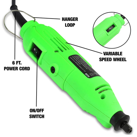 Badass Heavy Duty Corded Rotary Tool With 35 Piece Accessory Kit, Smooth Operator Multi Tool showcasing power cord and speed control.