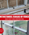 Extendable Window Security Bar 14.25 to 37 Inches Heavy Duty Iron Easy Install Child Proof For Horizontal And Vertical Windows White Finish Deterrent Provides Up To 250 Pound Force For Extra Home Security installed on window.