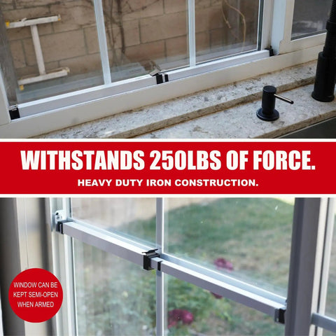Extendable Window Security Bar 14.25 to 37 Inches Heavy Duty Iron Easy Install Child Proof For Horizontal And Vertical Windows White Finish Deterrent Provides Up To 250 Pound Force For Extra Home Security installed on window.
