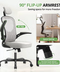 Ergonomic Office Chair For Long Hours Boss Level Comfort High Back Desk Chair With Adjustable Headrest And Lumbar Support Flip Up Armrests Rolling Swivel Task Chair 330 Lbs Capacity Ideal For Home Office Black And Gray showing flip-up armrest feature