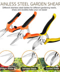 3 Pack Garden Pruning Shears With Stainless Steel Blades, Ergonomic Non Slip Handles, Easy Open Spring, Gardening Set