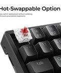 Close-up of hot-swappable switch on Top Shelf 75 Percent Wireless Mechanical Keyboard Featuring Backlit Double Shot PBT Keycaps And Bluetooth 5 2 Compatibility For Smooth Super Red Linear Switch Typing That Goes Hard.
