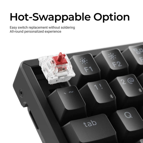 Close-up of hot-swappable switch on Top Shelf 75 Percent Wireless Mechanical Keyboard Featuring Backlit Double Shot PBT Keycaps And Bluetooth 5 2 Compatibility For Smooth Super Red Linear Switch Typing That Goes Hard.
