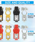 8 Piece Car Battery Terminal Clamps Set With Positive And Negative Cable Connectors Top Post With Plastic Covers For Cars Trucks And Vans Copper Construction Zinc Plated Durable Battery Cable Terminals, 4 pcs positive and 4 pcs negative