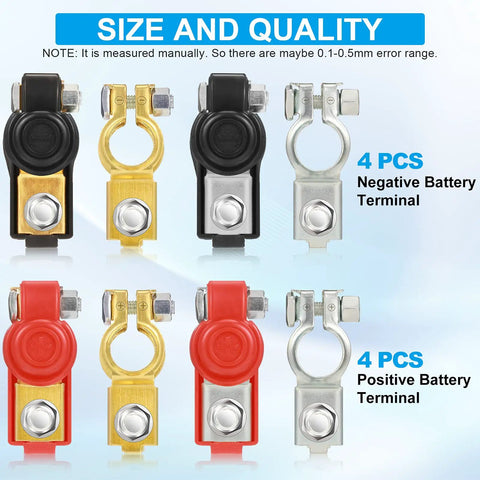 8 Piece Car Battery Terminal Clamps Set With Positive And Negative Cable Connectors Top Post With Plastic Covers For Cars Trucks And Vans Copper Construction Zinc Plated Durable Battery Cable Terminals, 4 pcs positive and 4 pcs negative