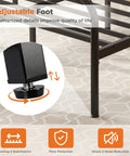 Close-up of adjustable foot on Queen Metal Platform Bed Frame Featuring Trendy Spherical Headboard, improving leveling and noise reduction.