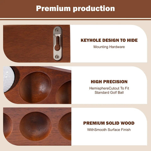 Premium Wooden Golf Ball Display Case And Holder For Wall Mount Or Tabletop with keyhole design and smooth walnut finish.