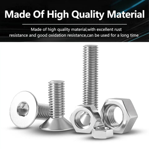 440 Piece Flat Hex Socket Head Cap Screws Kit In 304 Stainless Steel M3 M4 M5 Metric Threads With Countersunk Allen Drive Bolts And Nuts