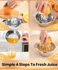 Heavy Duty 316L Stainless Steel Lemon Squeezer And Manual Citrus Juicer Press For Oranges Limes Grapefruit in 4 step process.