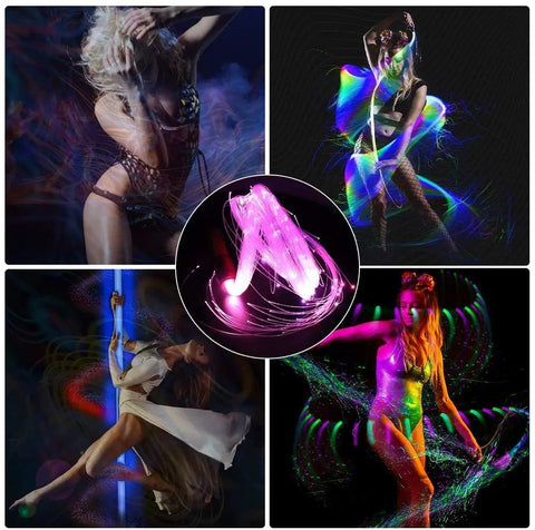 LED Fiber Optic Whip with 10 Color Modes and 360 Degree Swivel Ultimate Rave Party Light Show Prop in vivid dance scene