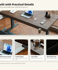 Solid Rubberwood Electric Standing Desk With Crisp Walnut Top, Smooth Single Motor Lift, detailed view showing control panel and cup holder.