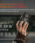 Hand holding DJI Osmo Action 6 Street Snap Kit Camera Cage with Quick Release Hand Grip, showing lightweight 0.39 lb.