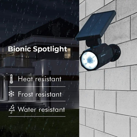 Deluxe Solar Spotlight With Motion Sensor Outdoor LED Light For Garden And Landscape on wall under rain